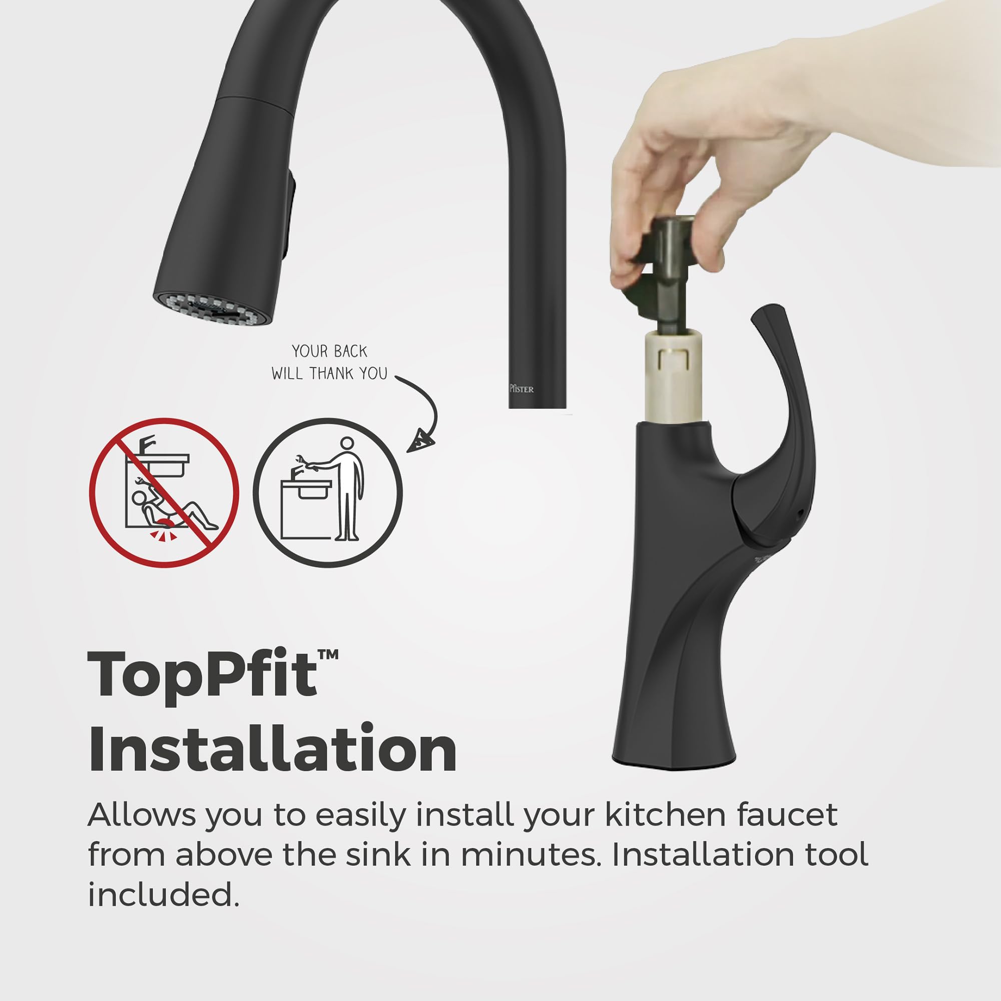 Pfister Miri 2.0 - Grifo de cocina con pulverizador extraíble y dispensador de jabón, mango único, arco alto, acabado negro mate de defensa contra manchas, F5297MRRSDB