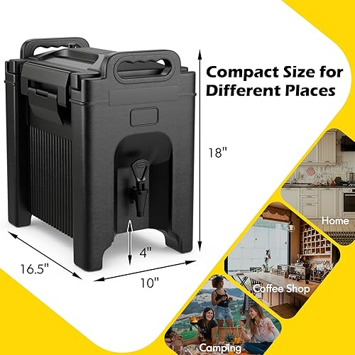 Miniatura 6 de COSTWAY Dispensador de bebidas aislado, servidor de bebidas calientes y hielo de 2.5 galones con asas para catering, material LLDPE de grado