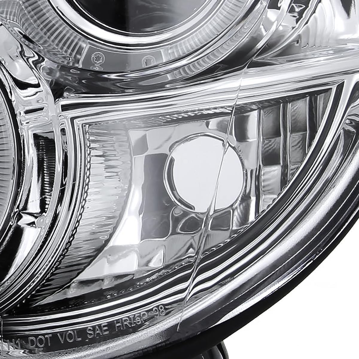 SPEC-D TUNING LED Dual Halo Chrome Housing Clear Lens Projector Headlights Compatible with 2002-2003 Subaru Impreza, Left + Right Pair Headlamps Assembly