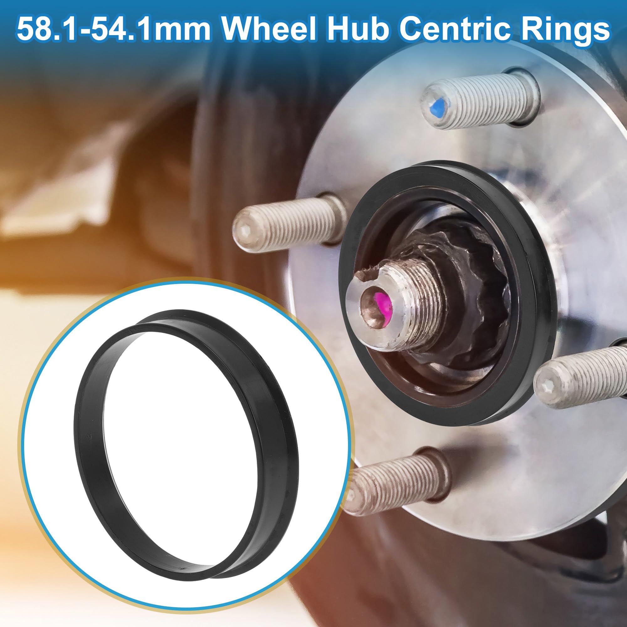 A ABSOPRO Anelli Centrici del Mozzo della Ruota dell'Auto Anelli OD 58.1mm a ID 54.1mm Mozzo Centrale delle Ruote Anelli di Smorzamento dell'Albero del Mozzo in Policarbonato Nero 4 Pezzi