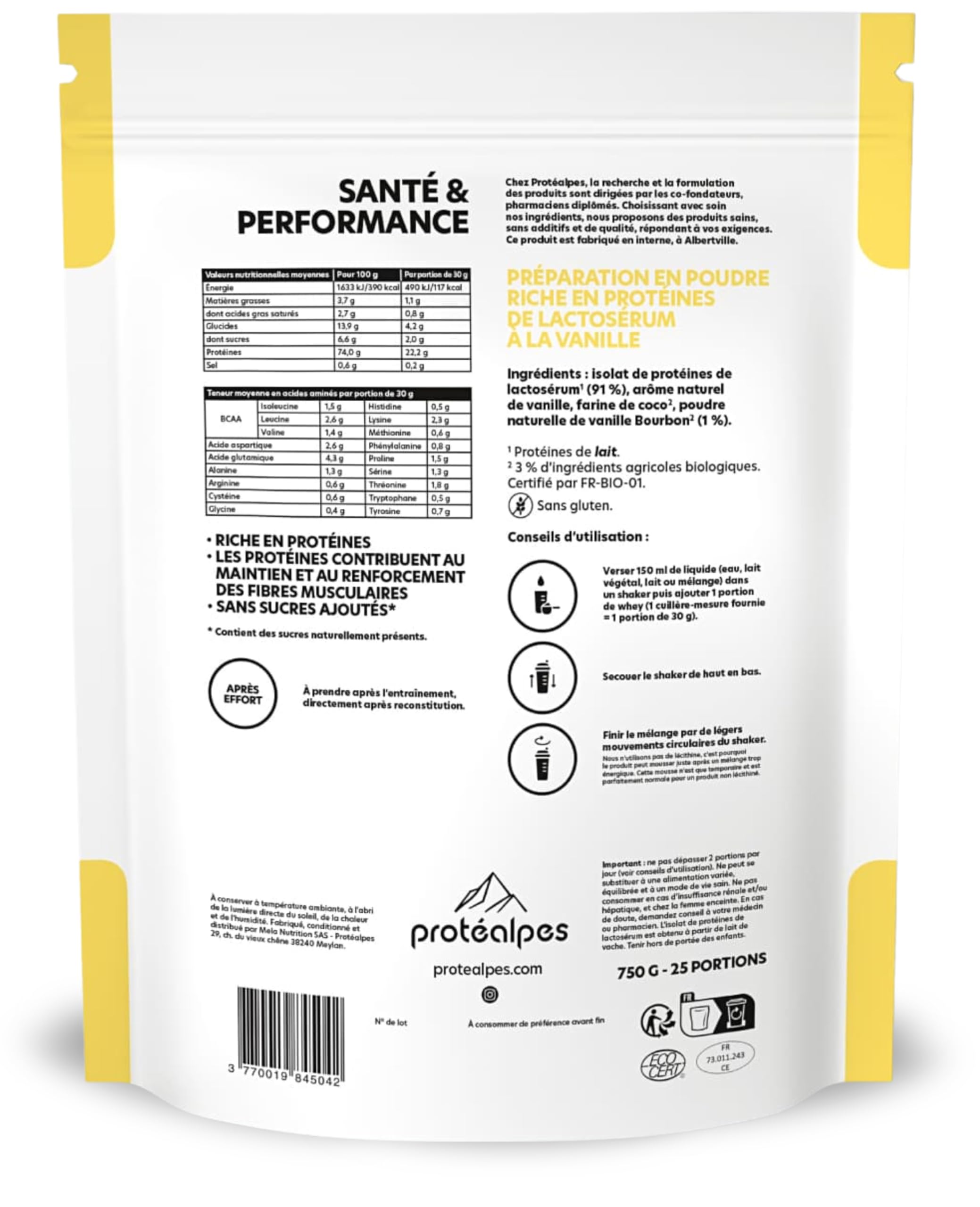 Whey Isolate Protéine Sans Sucres Ajoutés I Made in France I Sans Additifs I Sans Édulcorants I Protéines Microfiltrées à Froid I Goût non Sucré (750g, Vanille)