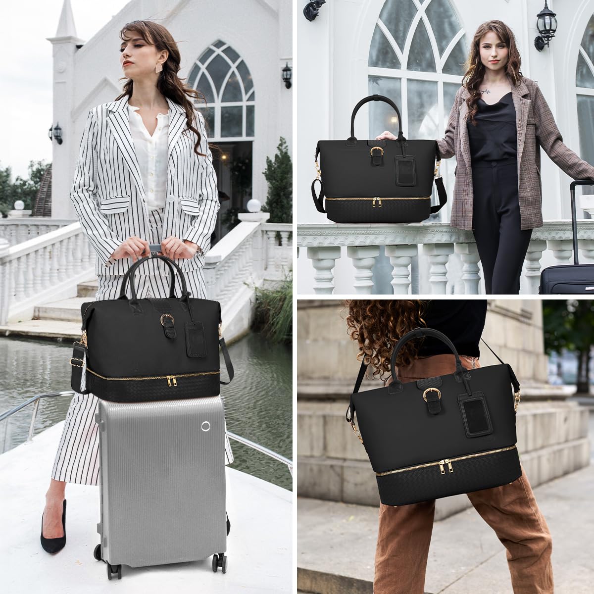 Bolsas de Viaje de Piel sintética para Fin de Semana para Mujer, con Compartimento para Zapatos, Bolsillo húmedo