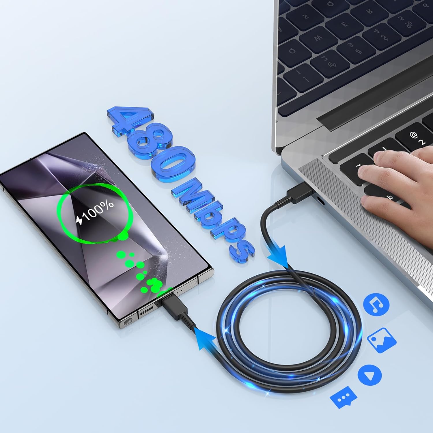 Nylon Braided USB-C to USB-C Cable 6+10FT 60W for iPhone 15/15 Plus/15 Pro Max/Samsung Galaxy S24 S23 S22, iPad Air, Type C Charger Fast Charging Cord, Long Android Cable 2Pack