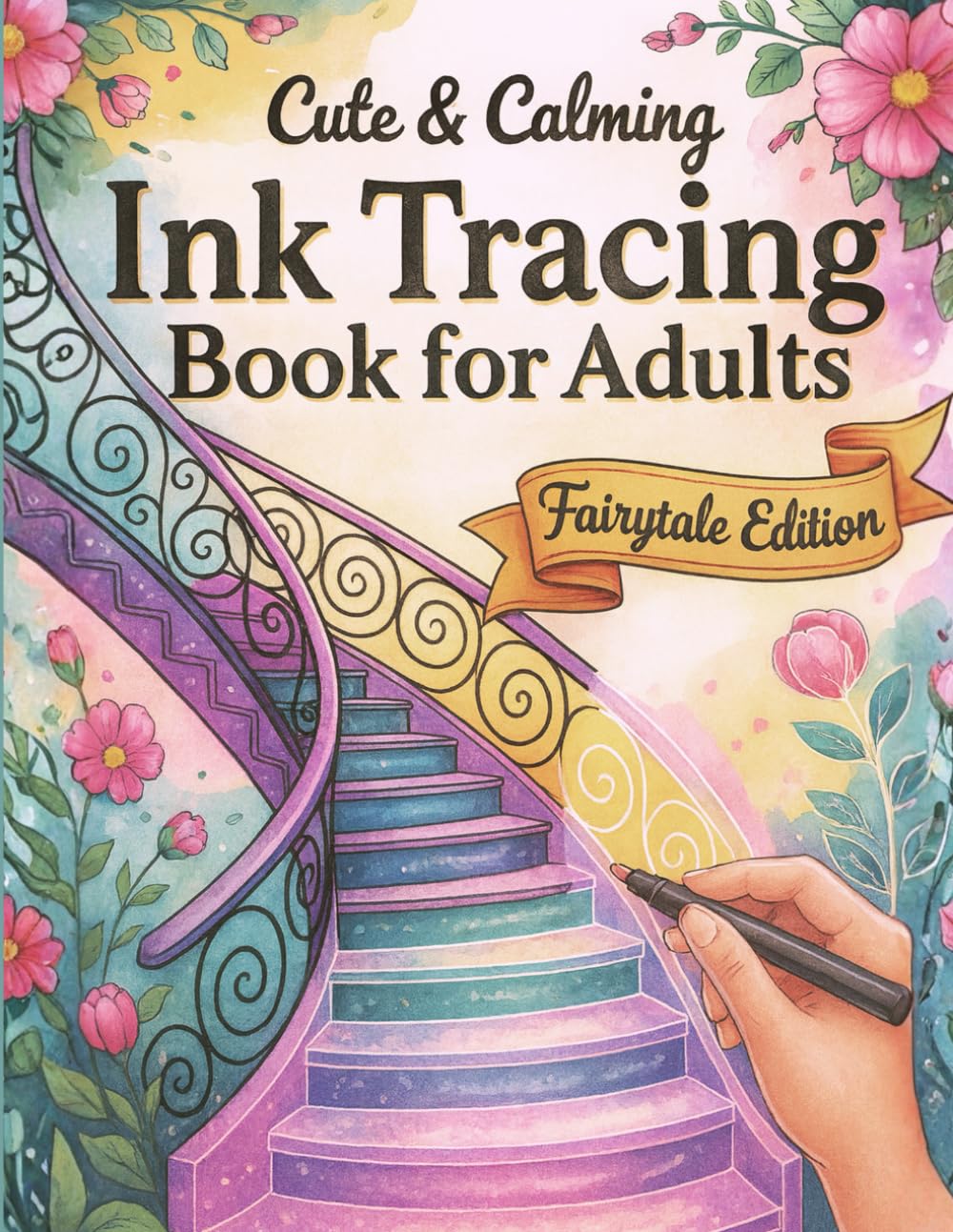 Cute & Calming Ink Tracing Book for Adults - Fairytale Edition: Trace the White Lines with a Black Pen to Reveal Magical Worlds of Calm and Creativity