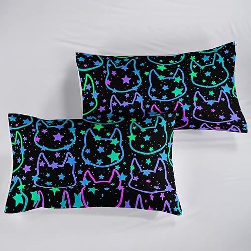 Miniatura 6 de QOOMO Edredón de gatos tamaño individual, juego de edredón de gatos de galaxia para niños, adolescentes, niñas, niños, juego de ropa de cama de 3