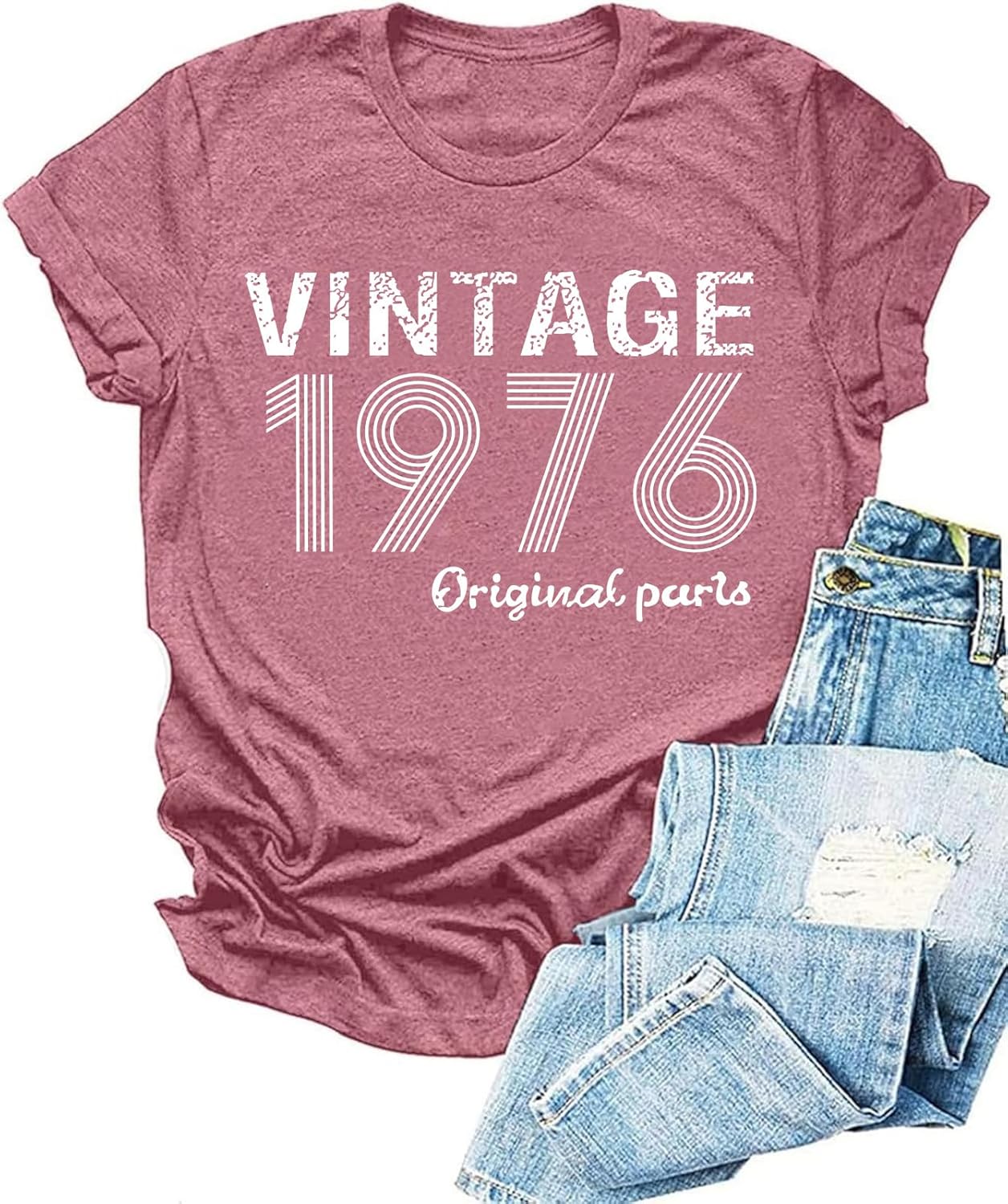 50th Birthday Gifts for Women Vintage 1976 T Shirts for Women Retro Birthday Party Top Casual Short Sleeve Tee Tops