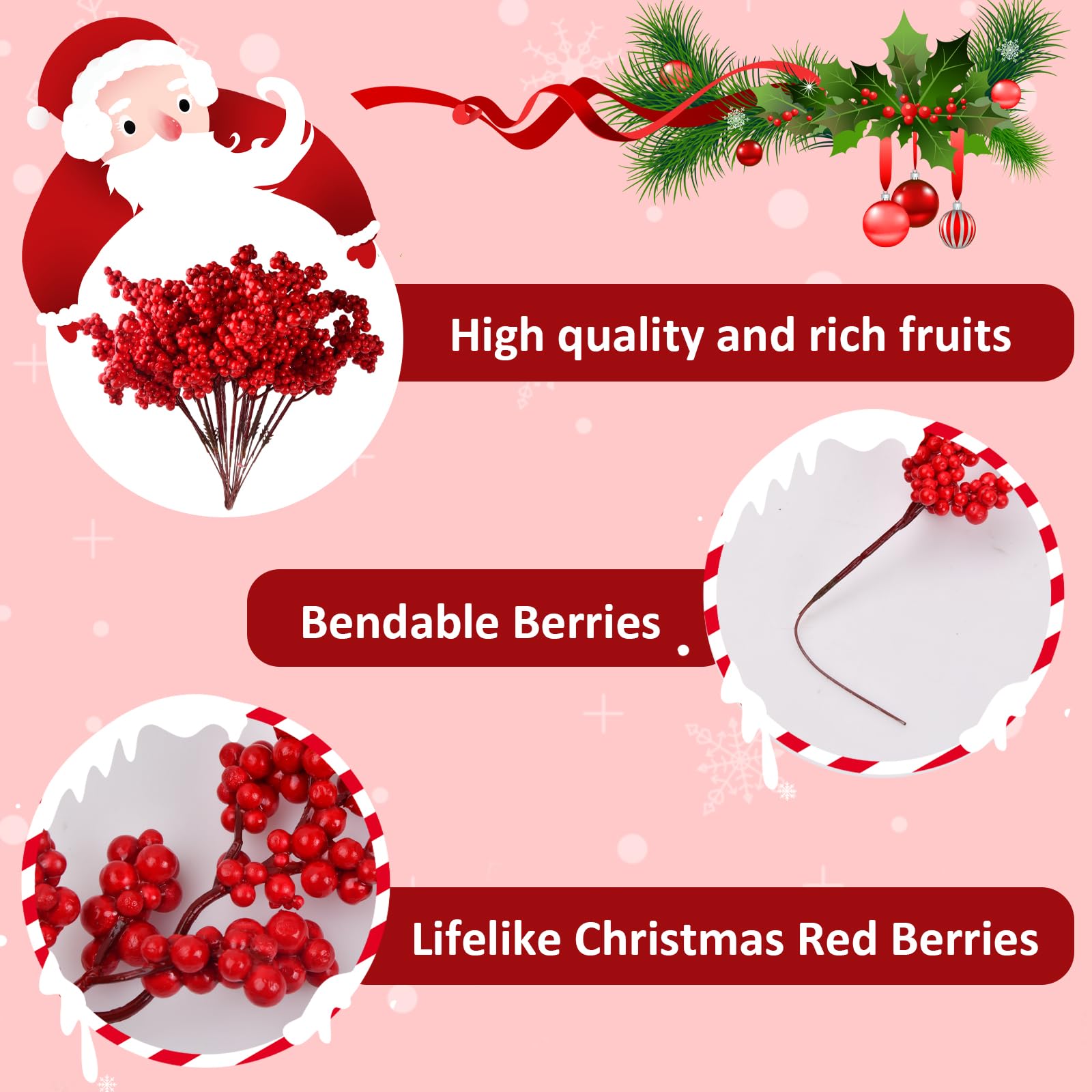 Guirlande De Baies Rouges Artificielles 2,5 M - Décoration Murale Festive Pour Noël, Halloween Et Maison