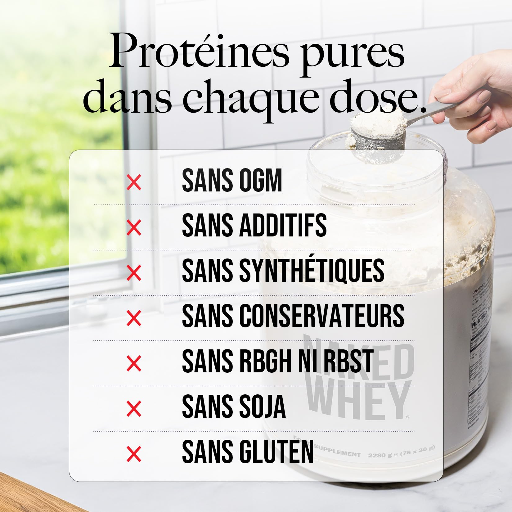 Naked Whey Protein, Seulement 1 ingrédient, Protéine en Poudre, Grass Fed, Sans Gluten, Sans Soja, Sans OGM, 25g de Protéine et 6g de BCAAs par mesure, Sans saveur, 12 Portions, 450g