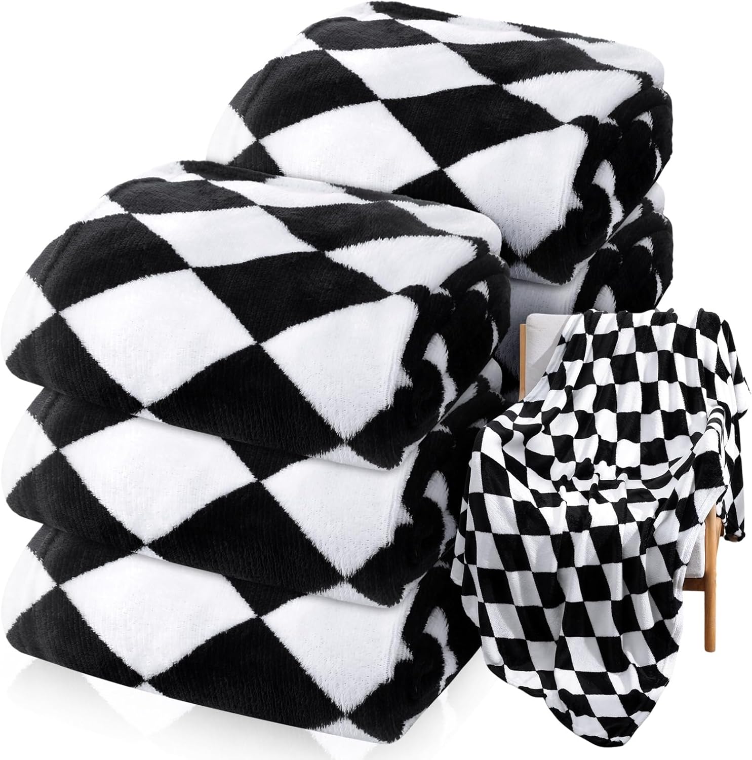 Tinideya 12 Pcs Flannel Fleece Throw Blanket Bulk 50 x 60 Inch Black White Diamond Plaid Fleece Blanket Soft Warm Coral for Bed Couch Sofa Home Wedding Gifts Season