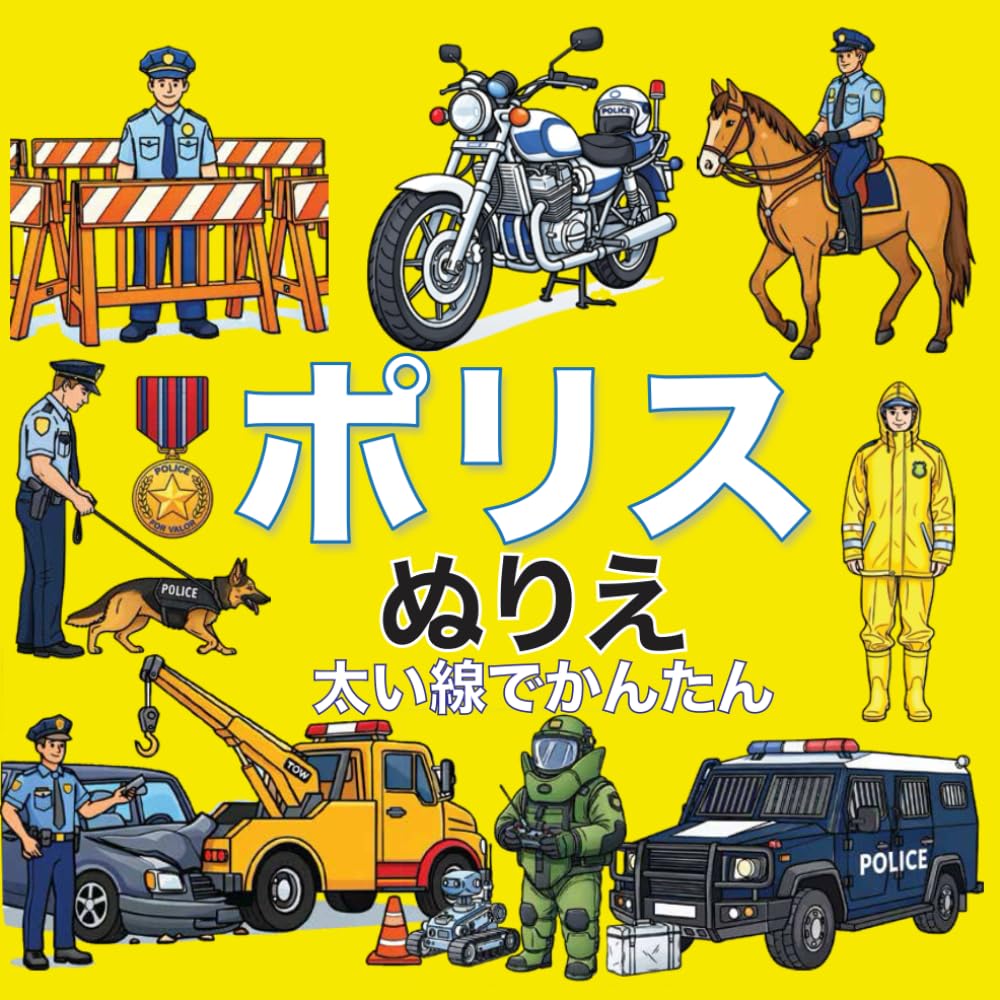 ポリス ぬりえ ボールド＆イージー: 大人からシニア、子供まで楽しめる | 太い線で描かれた大胆で簡単な51のデザイン | パトカー、警察犬(K9)、SWAT、制服でリラックス＆ストレス解消 (大胆で簡単な塗り絵ブック by Coloring Story)
