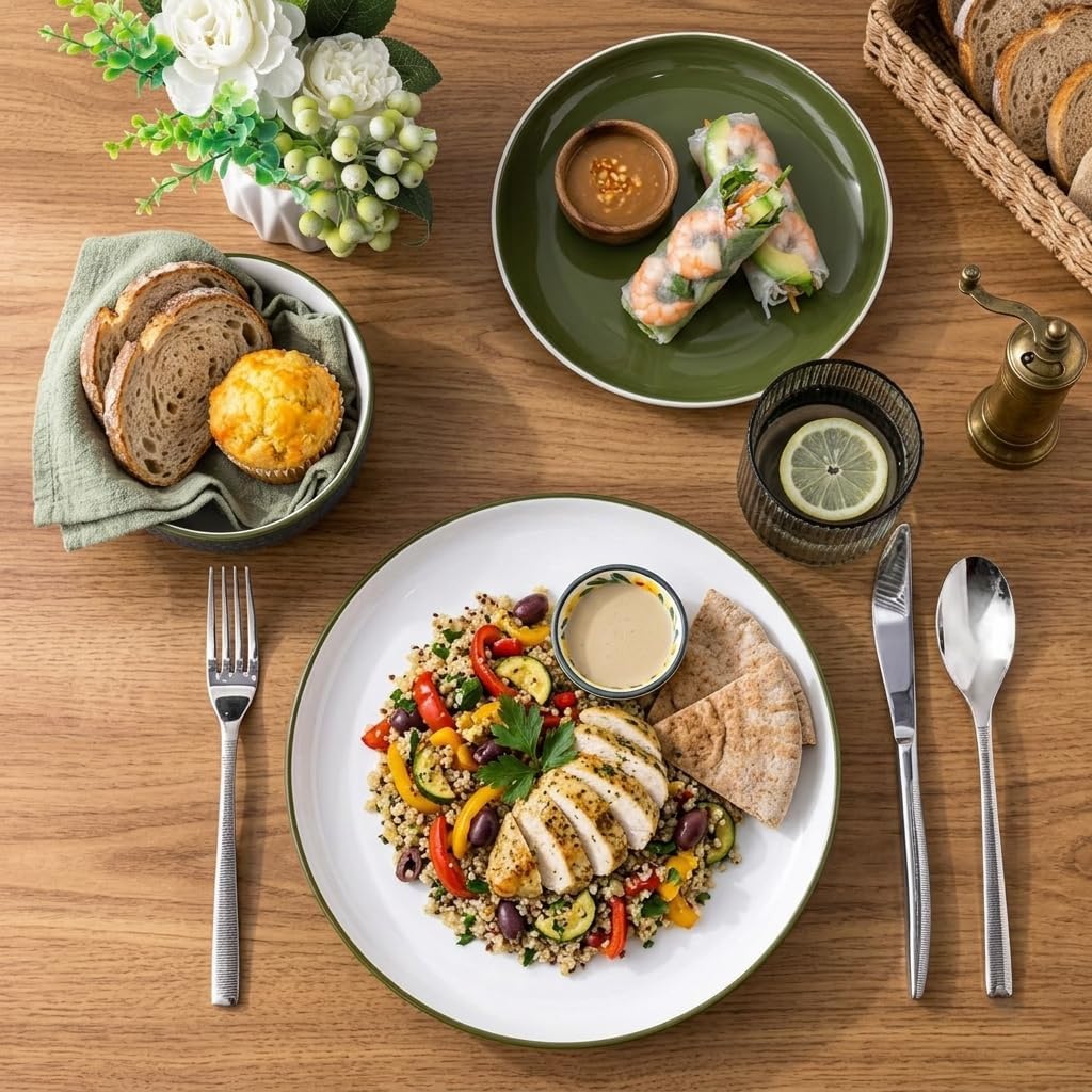 GBhome Ceramic Dinner Plates Set of 6, Large Round 10.25 inch Stoneware Plates for Salad, Pizza, Steak, Buffet, Scratch Resistant Deep Plates. Microwave, Oven Safe.