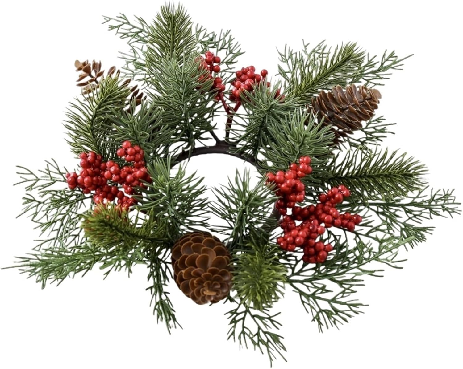 Candle Wreath 2 Pcs Artificial Flower Candle Wreath 25CM Red Fruit Candle Rings Party Supplies Pine Needle Candlestick Wreath for Home Decorations(Green A)
