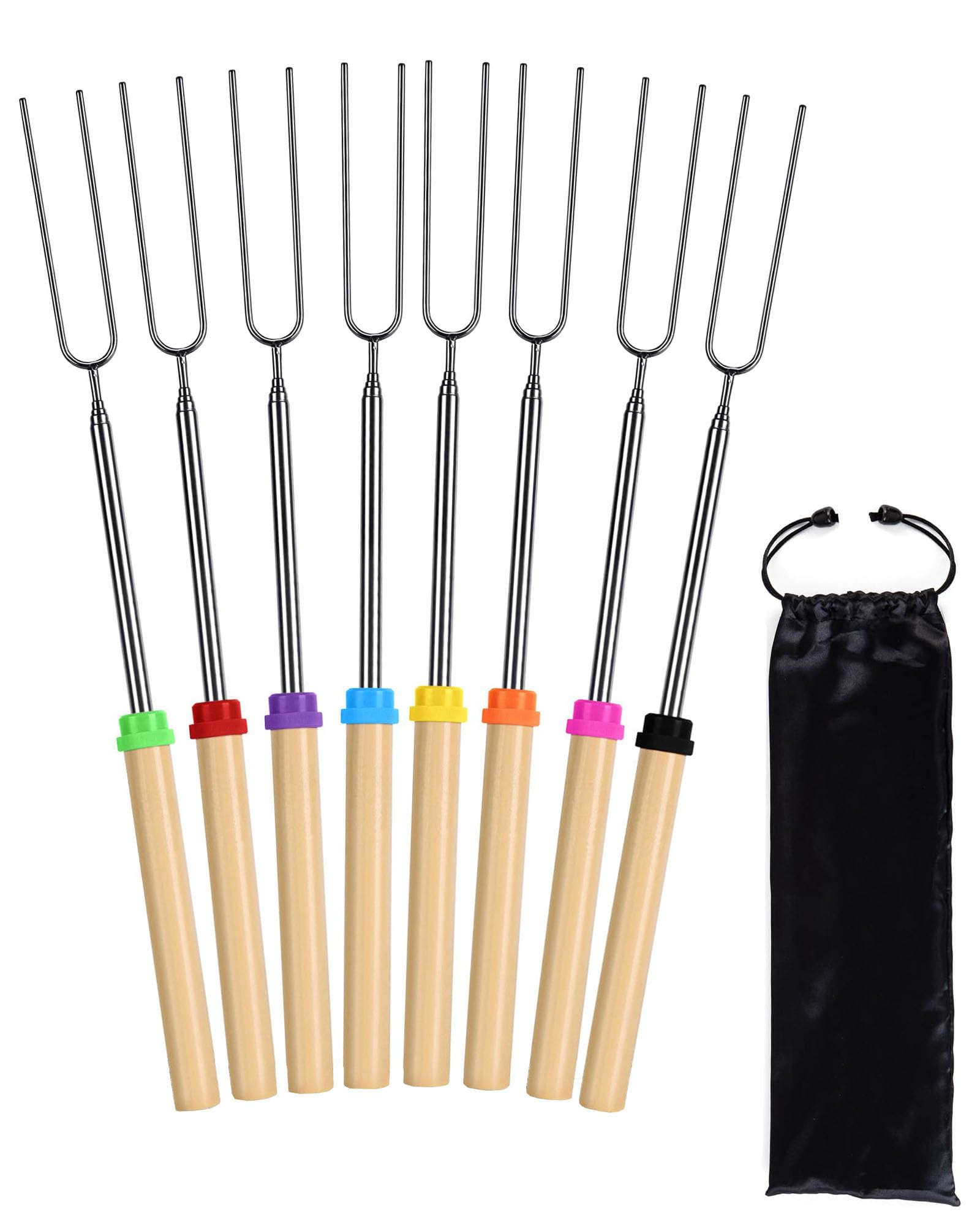 HBSTUDIO Extendable Stainless Steel Roasting Sticks,Smores Sticks for Fire Pit Long 32 Inch, Smore Skewers Hot Dog Fork Campfire Accessories, Camping Essentials(8 pack)
