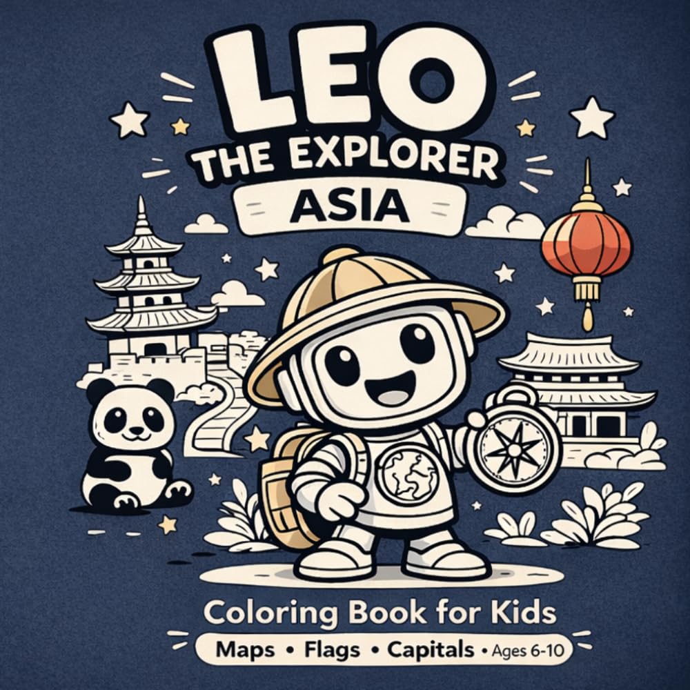 Leo the Explorer: Asia Coloring Book for Kids: Maps, Flags, Capitals and Landmarks – Fun Educational Geography Activity Book for Kids Ages 6–10
