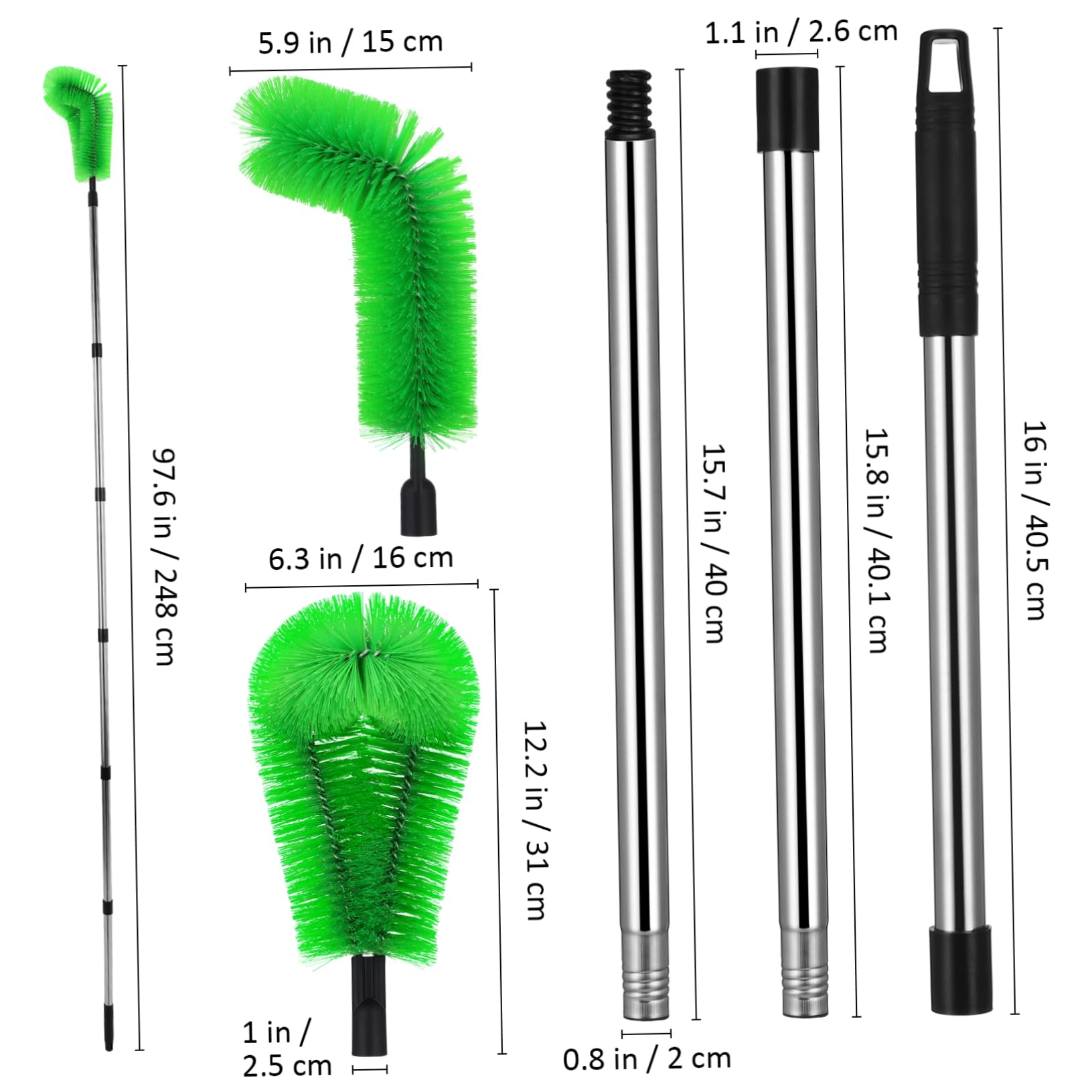 Hemobllo Cepillo de Limpieza de Canalones Varilla Extensible, Cabezal Flexible y Acero Inoxidable, para Áreas Altas y Tareas del Hogar,