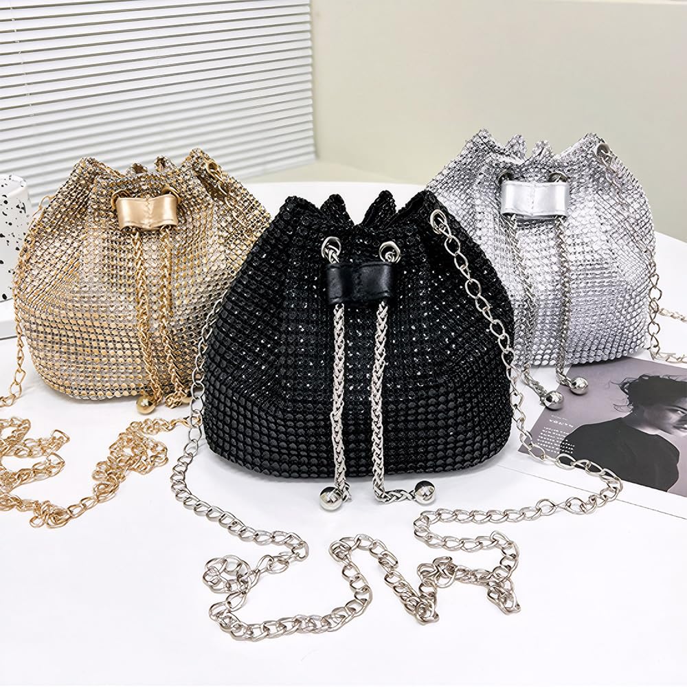 Pochette Donna Brillantini Strass Glitter Elegant Borsa da Sera Piccola Borsette con Catena per Eventi Festa Matrimonio(Oro