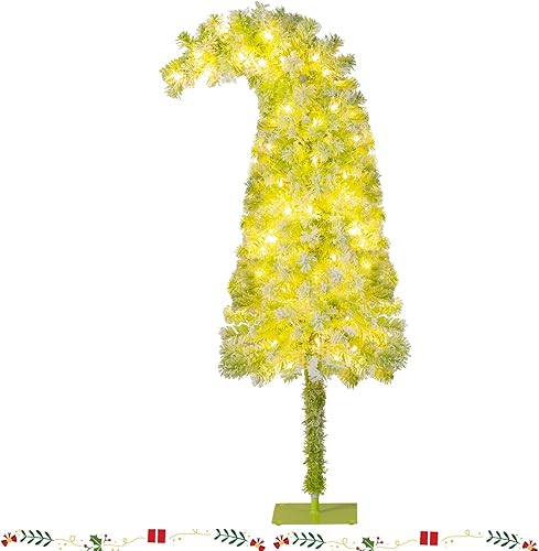 HAPPYGRILL - Árbol de Navidad artificial de 5 pies con luces preiluminadas, con parte superior flexible, cubierto de copos de nieve, árbol de