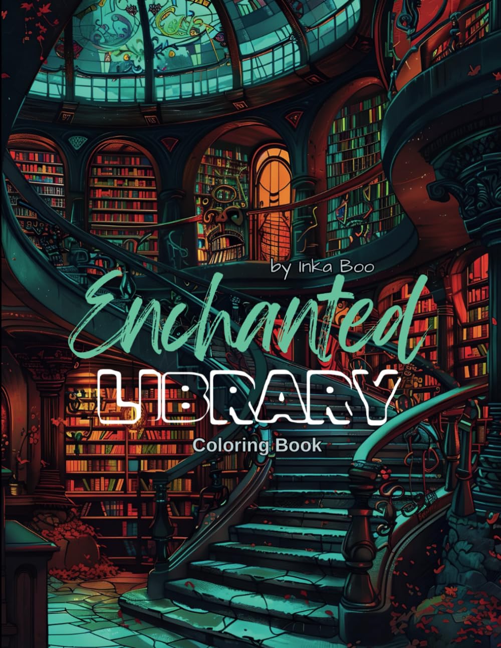 Enchanted Library Coloring Book: Magic Bookshelves, Old Cozy Libraries, School for Wizards and more