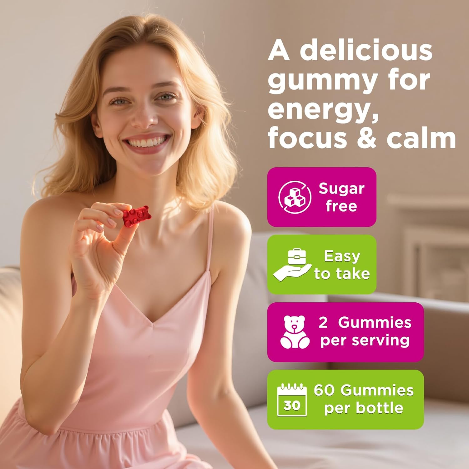 Vitamin B Complex Gummies for Women & Me, Vitamin B12, B1, B2, B3, B6, B7, B9 with Vitamin C, Zinc, Magnesium & CoQ10 for Energy, Brain, Nervous System & Mood, Natural Raspberry Flavor, 60 Gummies - Image 6