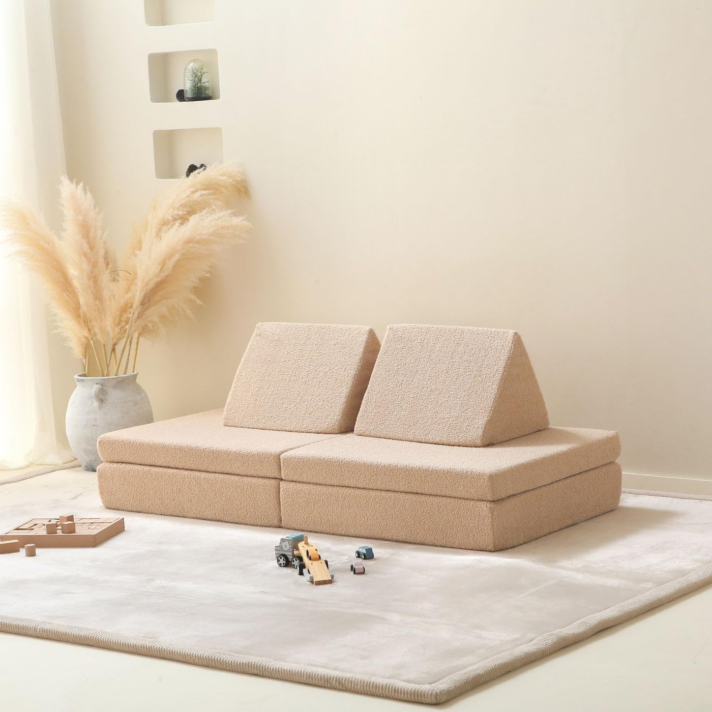 Hakuna Matte Modulares Kindersofa gemütliches Entspannen 150x66x52.5cm | Spielsofa für Kinder aus extra weichem Teddystoff Kinder-Couch mit maschinenwaschbaren Bezügen, für kreatives Spielen