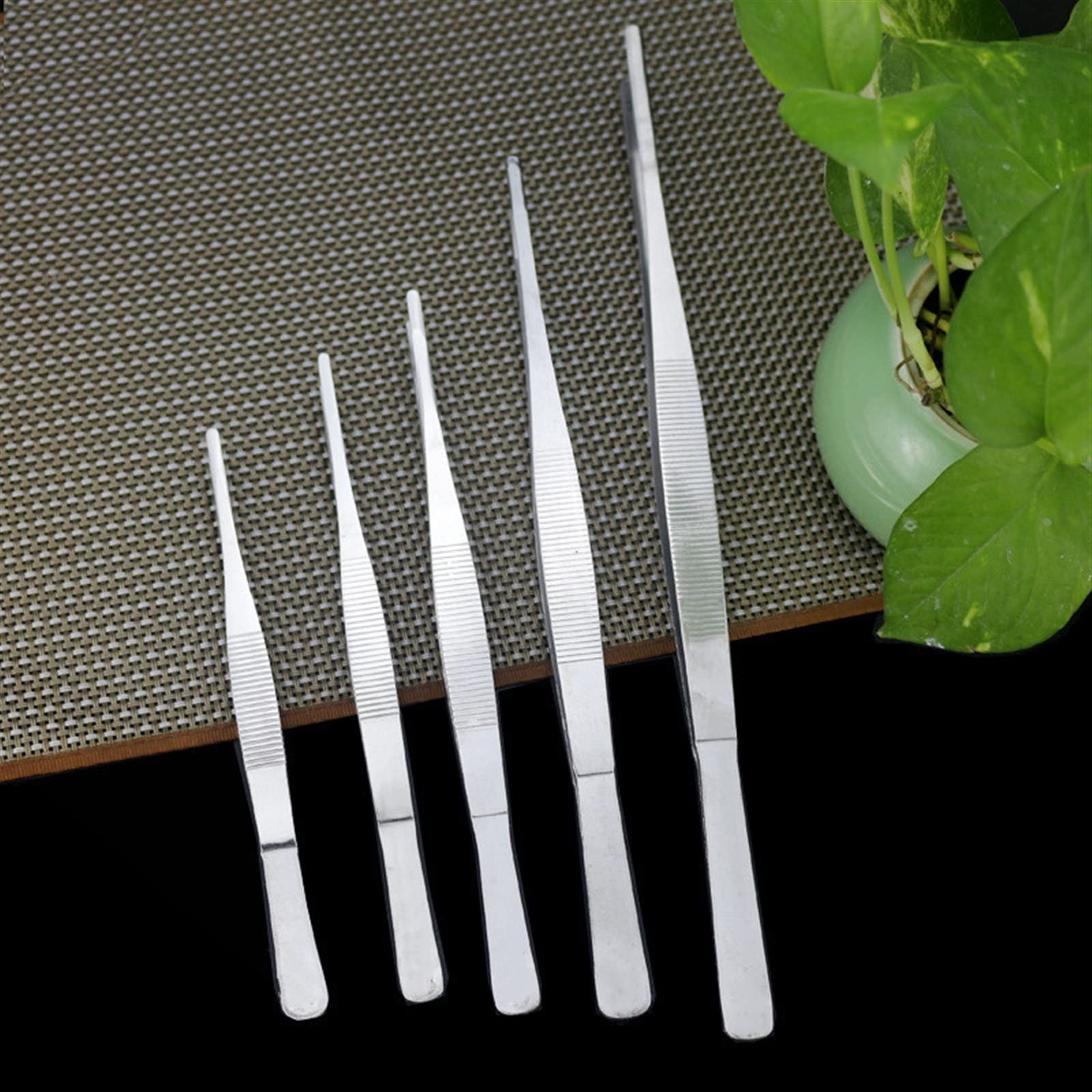 Pinzas for depilación Pinzas Pinzas Puntas Planas dobladas Pinzas quirúrgicas científicas curvadas de precisión Pinzas for Coser de Metal con Dientes Mangos moleteados(D)