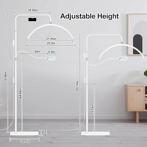Miniatura 8 de Half Moon - Lámpara de pie LED ajustable con lupa 4X y soporte para teléfono para extensiones de pestañas, arte de uñas, tatuaje, cuidado de la