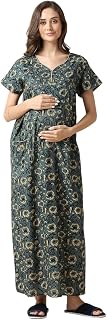 MomToBe Women's Cotton Maxi Maternity Nighty/Feeding Nighty/Pregnancy Night Gown/A-Line Nursing Nighty with Zippers for Nu... Price In India