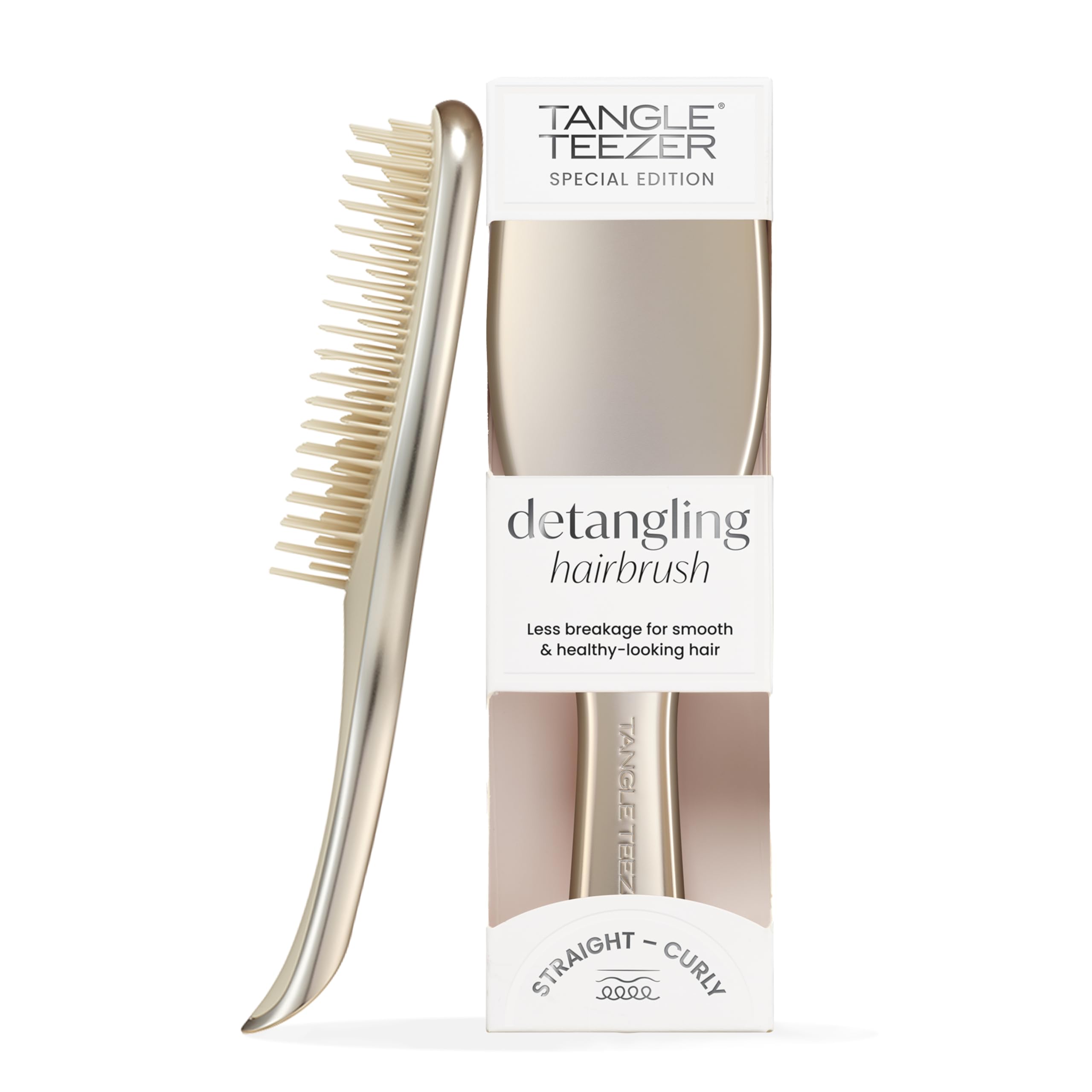 Ultimate Detangler Hairbrush - For Wet & Dry Hair - Detangling Brush For All Hair Types - Two-Tiered Teeth Reduce Breakage & Eliminate Knots - Champagne Gold Chrome Finish