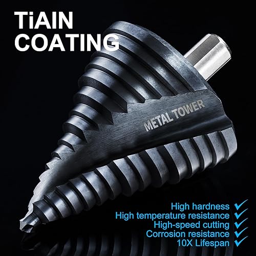 Miniatura 6 de Broca escalonada para juego de metal, broca de paso grande de 14" - 2-12", M35 HSS Impact Tough Step Brocas para metal, vástago de 12 pulgada, acero