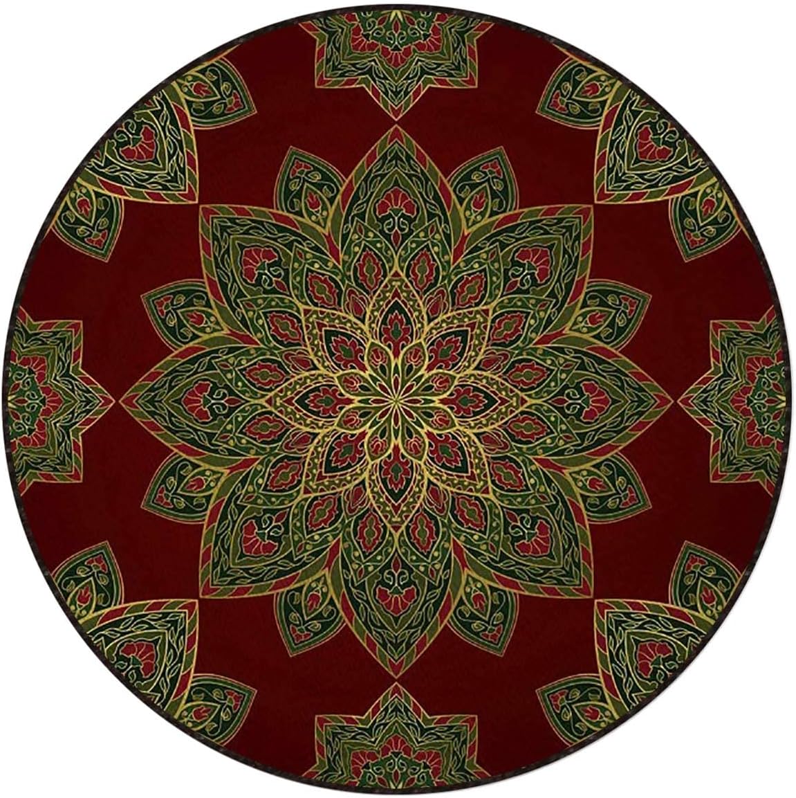 Vintage Round Office Chair Mat for Hardwood Floor Computer Gaming Rolling Chair Mat Floor Protector Mat Desk Rug Maroon Rich Colorful Ornament,Maroon Yellow Diameter 35.5 in