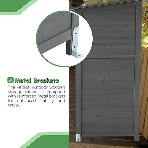 Miniatura 6 de Cobertizo de almacenamiento para exteriores de 56 pulgadas de largo x 19.5 pulgadas de ancho x 64 pulgadas de alto, con puerta con cerradura,
