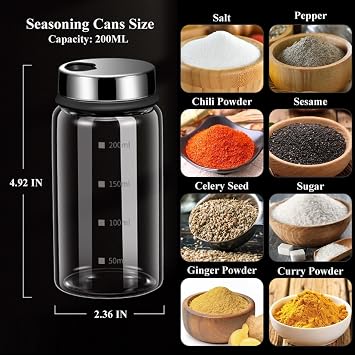 Verdental 7 oz Salt Pepper Shakers with 3 Adjustable Outlet Holes | Glass Spices Jar, Sugar Seasoning Cans for Kitchen, Restaurant, Baking, Dessert and Coffee Shops, BBQ Camping