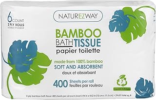 NATUREZWAY Premium Bamboo Toilet Paper (6 Rolls) - 2-Ply, Tree-Free, 100% Bamboo Pulp - Eco-Friendly, Compostable Packagin...