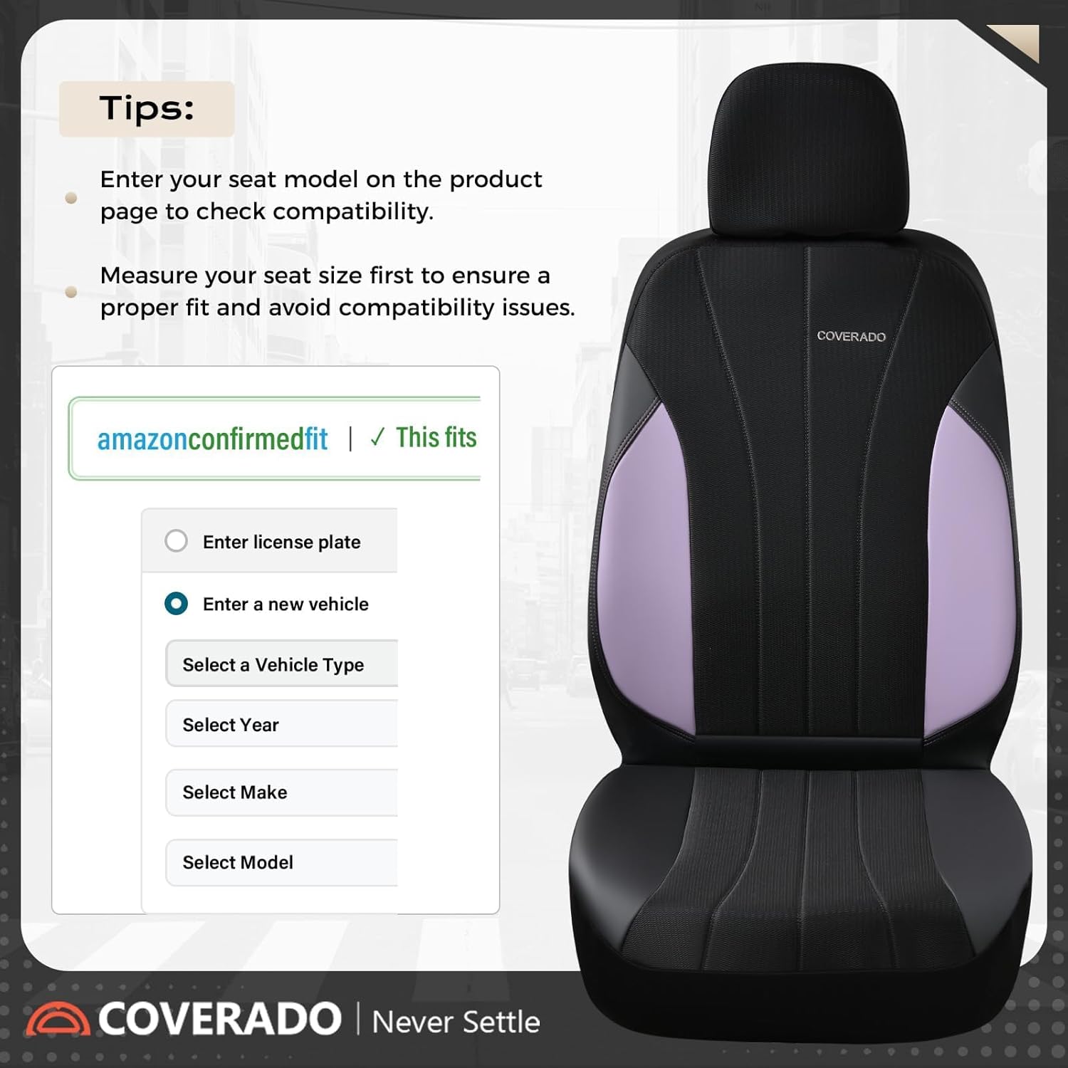 Coverado DJCP03 PVC Seat Cover Car Seat Covers Front Seats, Seat Covers, Car Seat Cover Winter, Car Seat Protector PVC, Seat Cushion for Car, Black Seat Covers for Most Cars (Purple, Front)