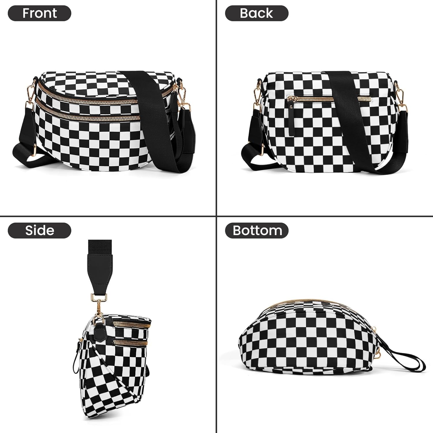 Checkered Crossbody Bag for Women，Spacious Nylon Bum Bag Checkered Handbags Wallets Oversized Slouchy Bag - Image 5