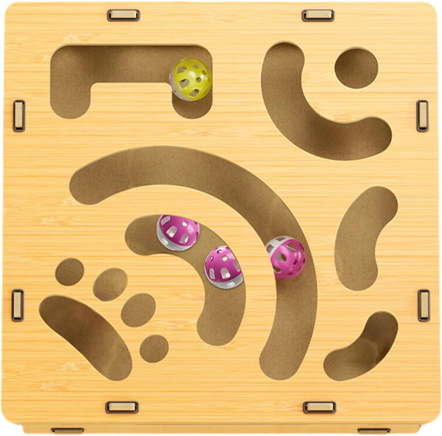 Cat Nail File Toy, Interactive Enrichment Puzzle with 4 Bell Balls, Scratch Play Toy for Dog, Kitten, Puppy, Rabbit, Indoor Pet House Entertainment