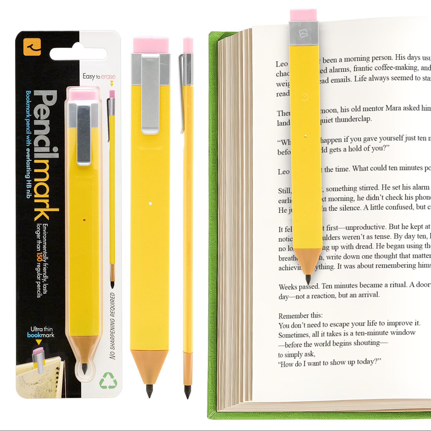 Gifts for Readers & Writers Pencil Bookmark & Page Marker - Slim Writing Tool & Stationery Accessory for Journal, Notebook, Planner, Book Annotations & Pencilmark Yellow