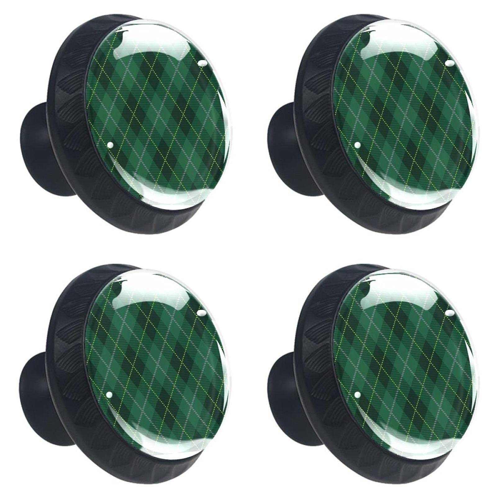 Boutons de tiroir tartan écossais vert et bleu marine (lot de 4 poignées design croix)