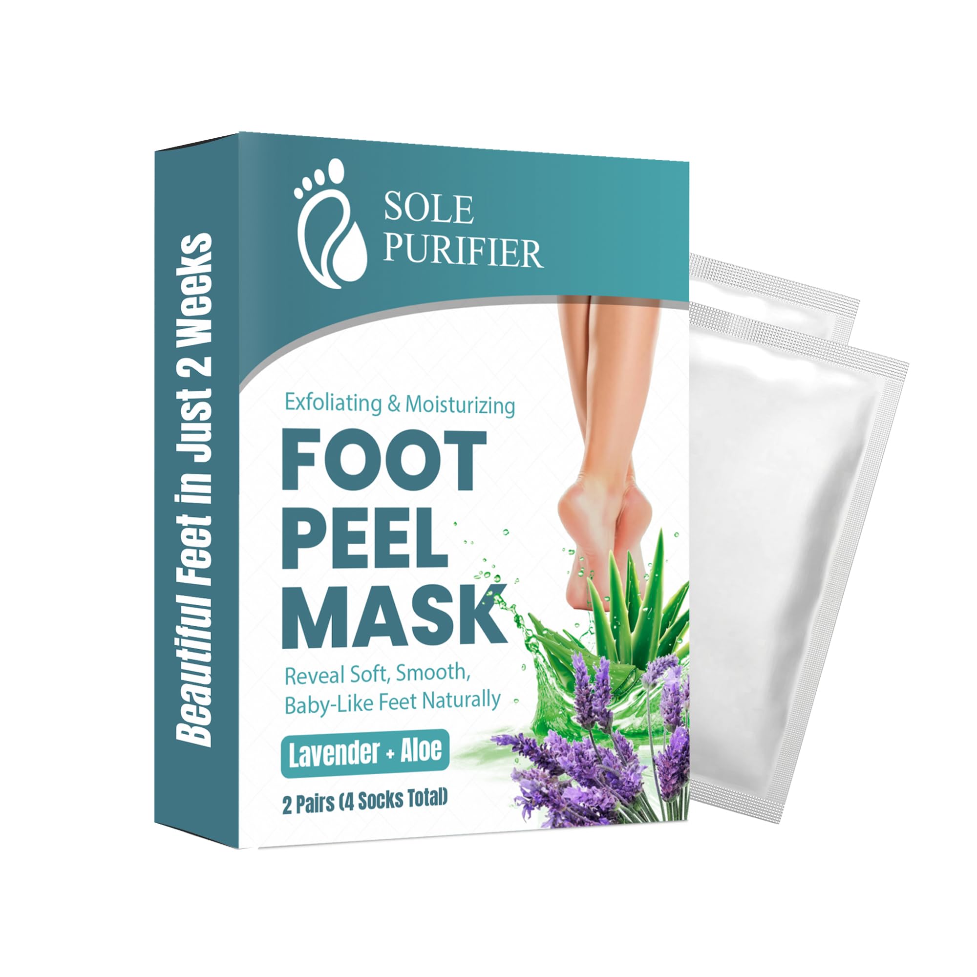 Foot Peel Mask 2 Pack, Exfoliating Foot Mask for Dead Skin & Callus Removal, Peeling Treatment with Lactic Acid, Aloe Vera & Lavender, Smooth Soft Feet at Home for Men & Women