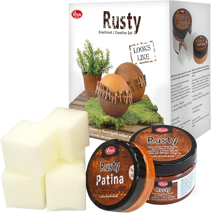 Viva Decor Trenddekor Rusty & Patina Set (Rusty 150 ml, 50 ml Rusty Patina Oxid) Effekt Acryllack für Papier und mehr – Strukturpaste für Industrial Design – Rostfarbe – Rostoptik
