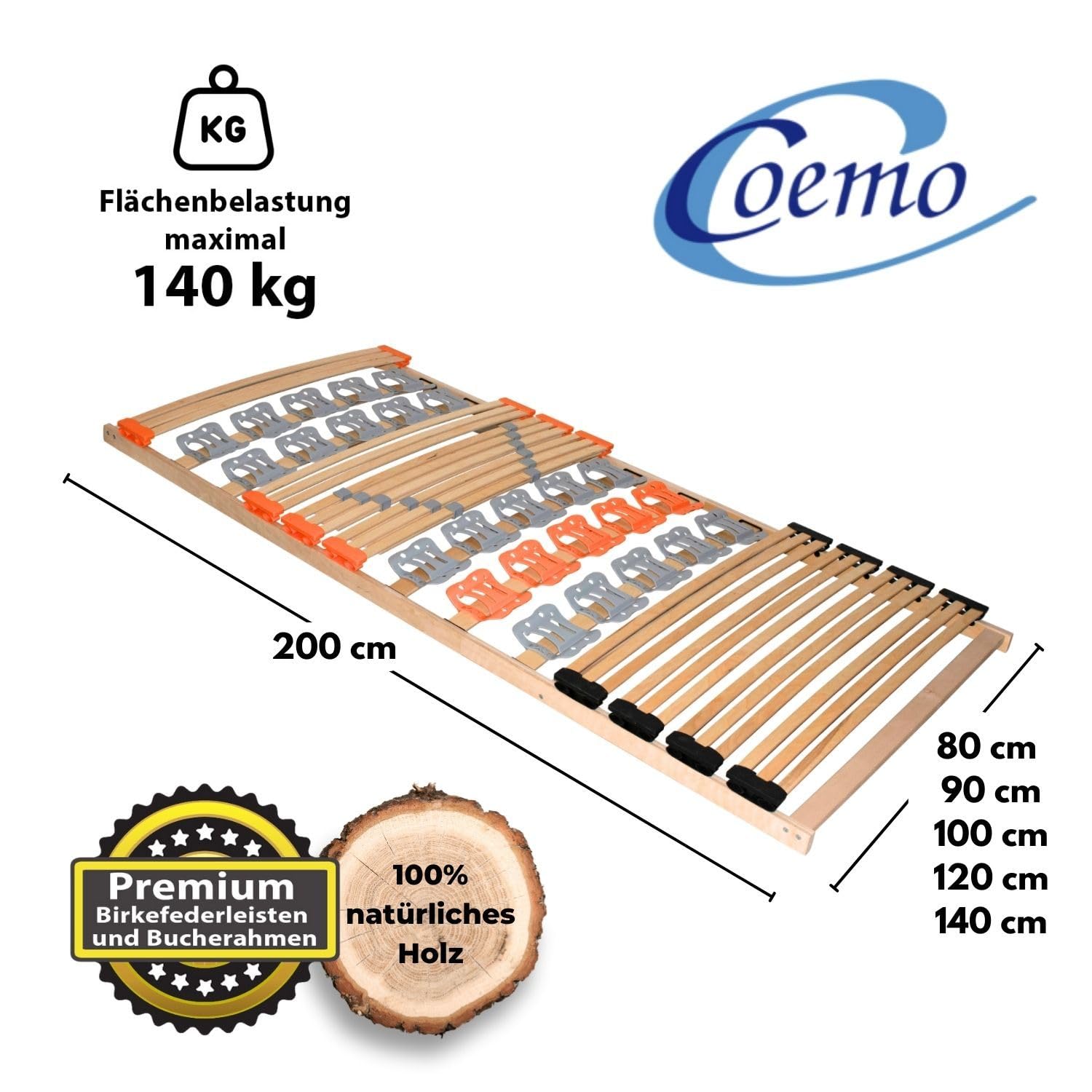 Coemo 7-Zonen-Tellerlattenrost KombiFlex, 140x200 cm, starr