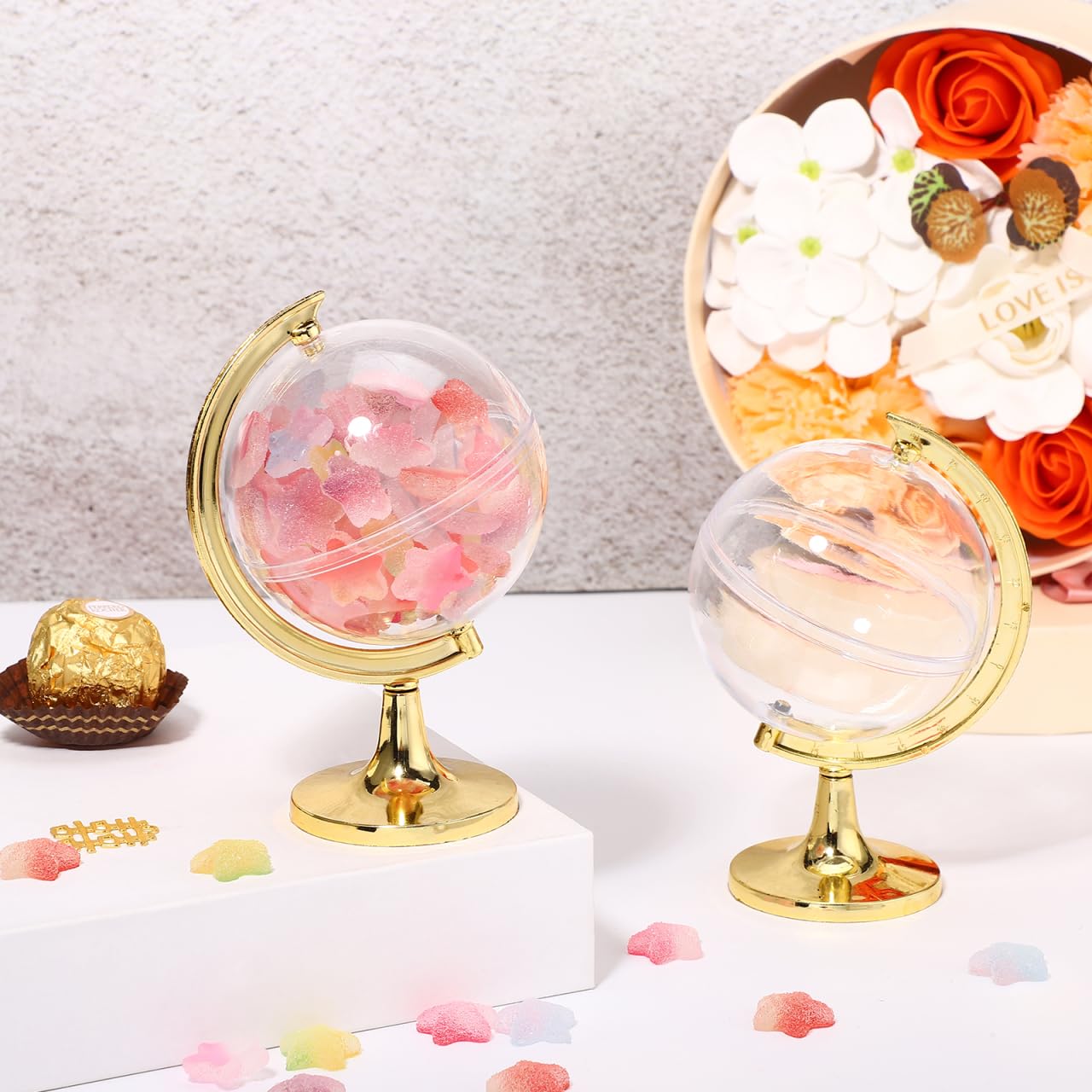 Healvian 12pcs Mini Globe Candy Container,Plastic Tellurion Candy Boxes,Small Sweets Packing Box,Creative Globe Giftware Boxes for Wedding Christmas Party Favors