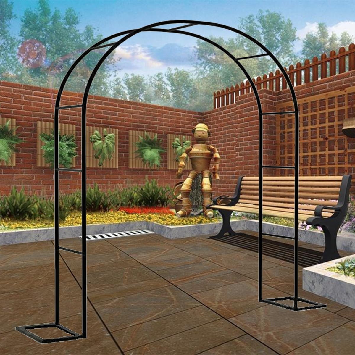 Soporte de enrejado y arco de rosas para plantas trepadoras en cenador exterior