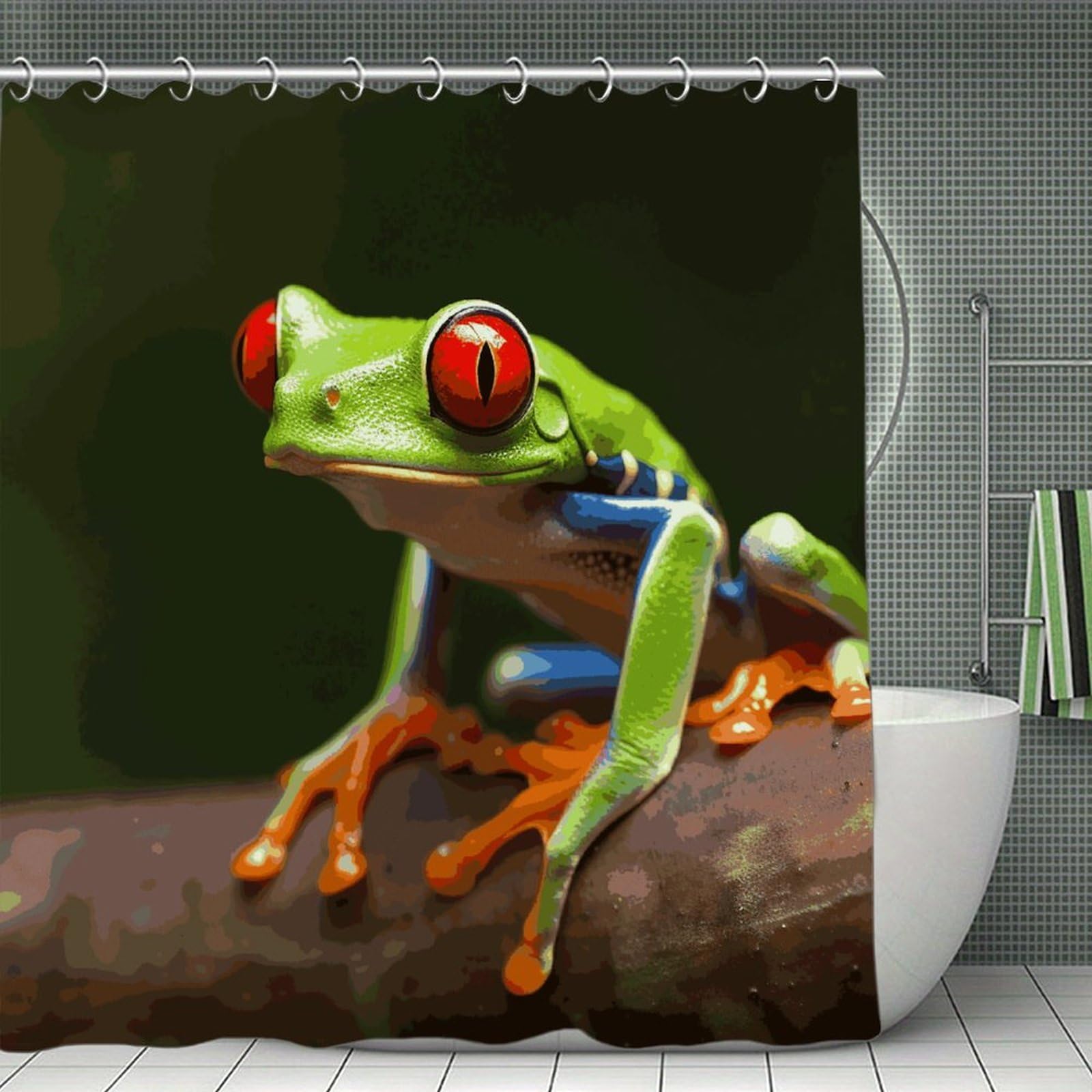 FekiLoot Red Eyes Tree Frogs Shower Curtain Minimalist Thick Bathroom Curtain Washable Modern Bathroom Shower Curtain Heavy Duty Waterproof Cloth Bath Curtain with Hooks 70.8"x70.8"