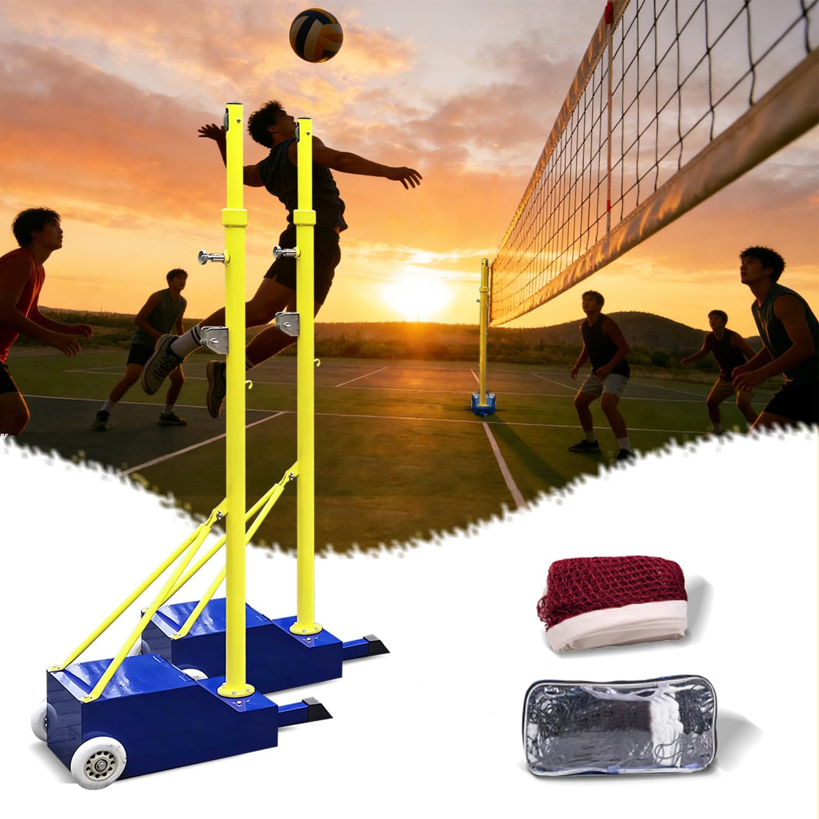 Red De Voleibol para Patio con Postes Ajustables Y Red De Bádminton, Sistema 2 En 1 con Altura De 1,55 A 2,1 M, Base Estable para Niños, Adultos Y Actividades Al Aire Libre