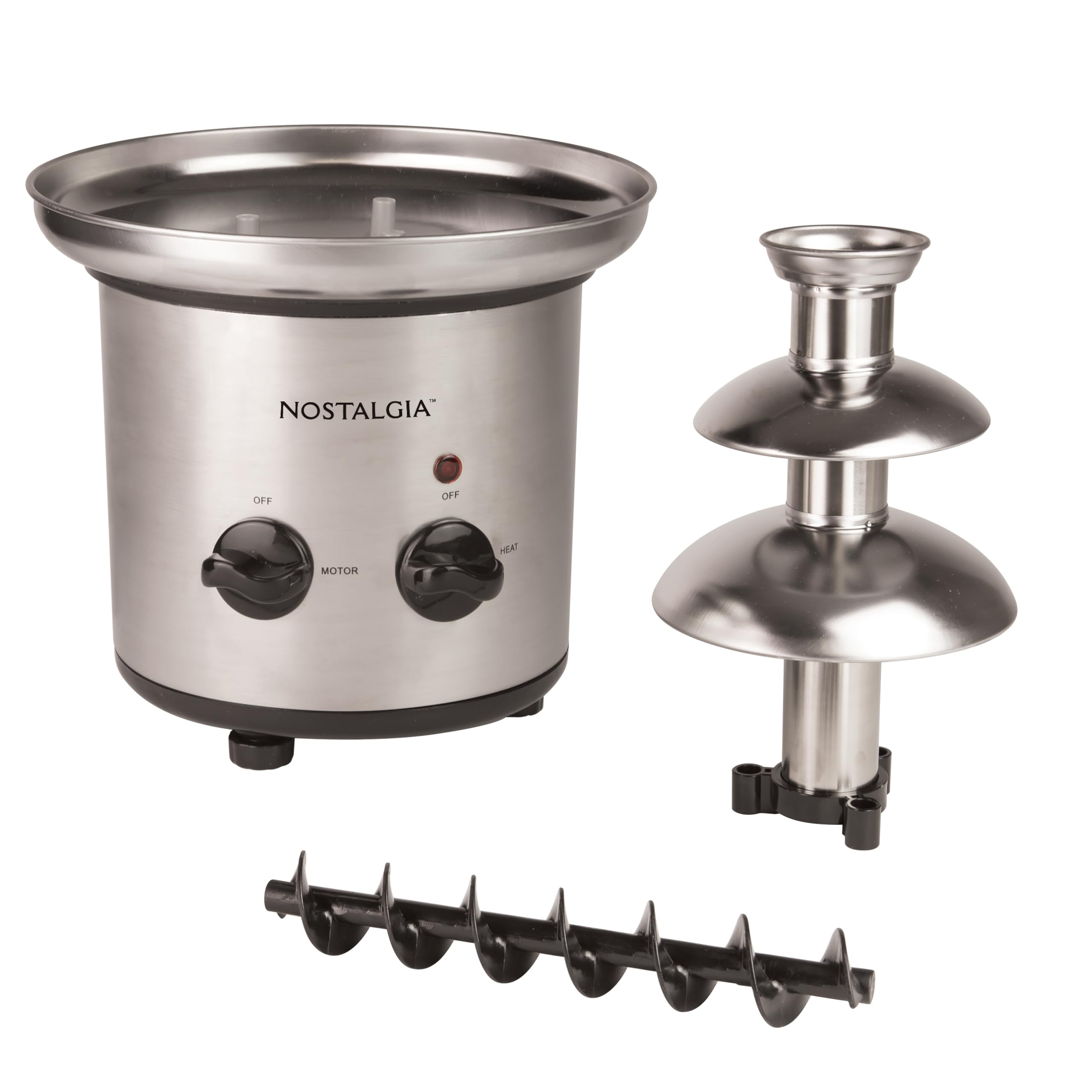Nostalgia Fontana Cioccolato Elettrica a 3 Livelli, Macchina Feste, Scioglie Formaggio, Queso, Caramella e Liqueur per Immergere Fragole, Fette di Mela, Verdure, 936-ml, Acciaio Inossidabile