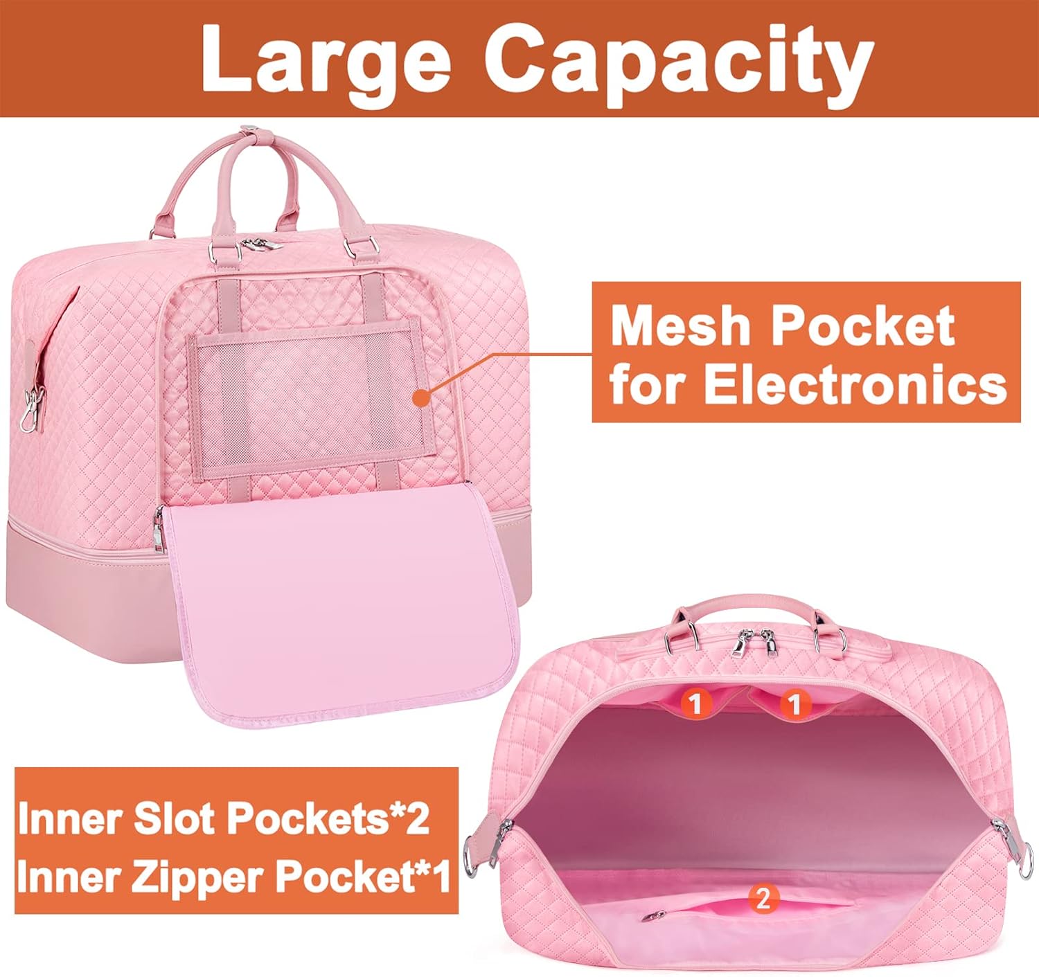 Travel Weekender Bag for Women, 21" Overnight Bag with Shoe Compartment 50L Large Travel Duffel Bag Carry On Tote for Weekend, Overnight, Business Trips, Water Resistant - Image 6