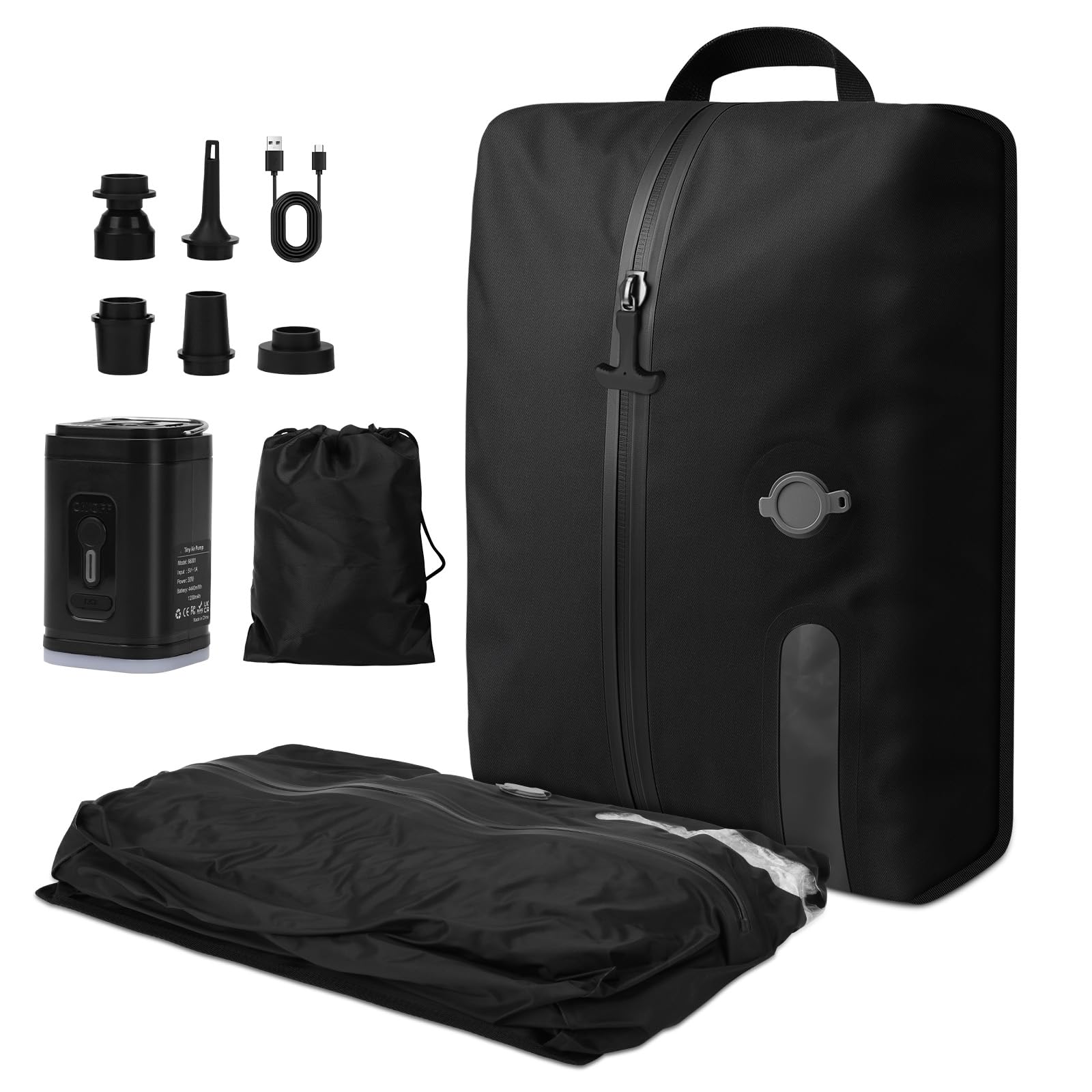 Sacchetti Sottovuoto Professionali da Viaggio con pompa senza fili, Ip67, Riutilizzabili, per Valigie e Zaini, Sacchetto Sottovuoto Salvaspazio, per Viaggi, Leggeri e Durevoli (1PC+Pompa)