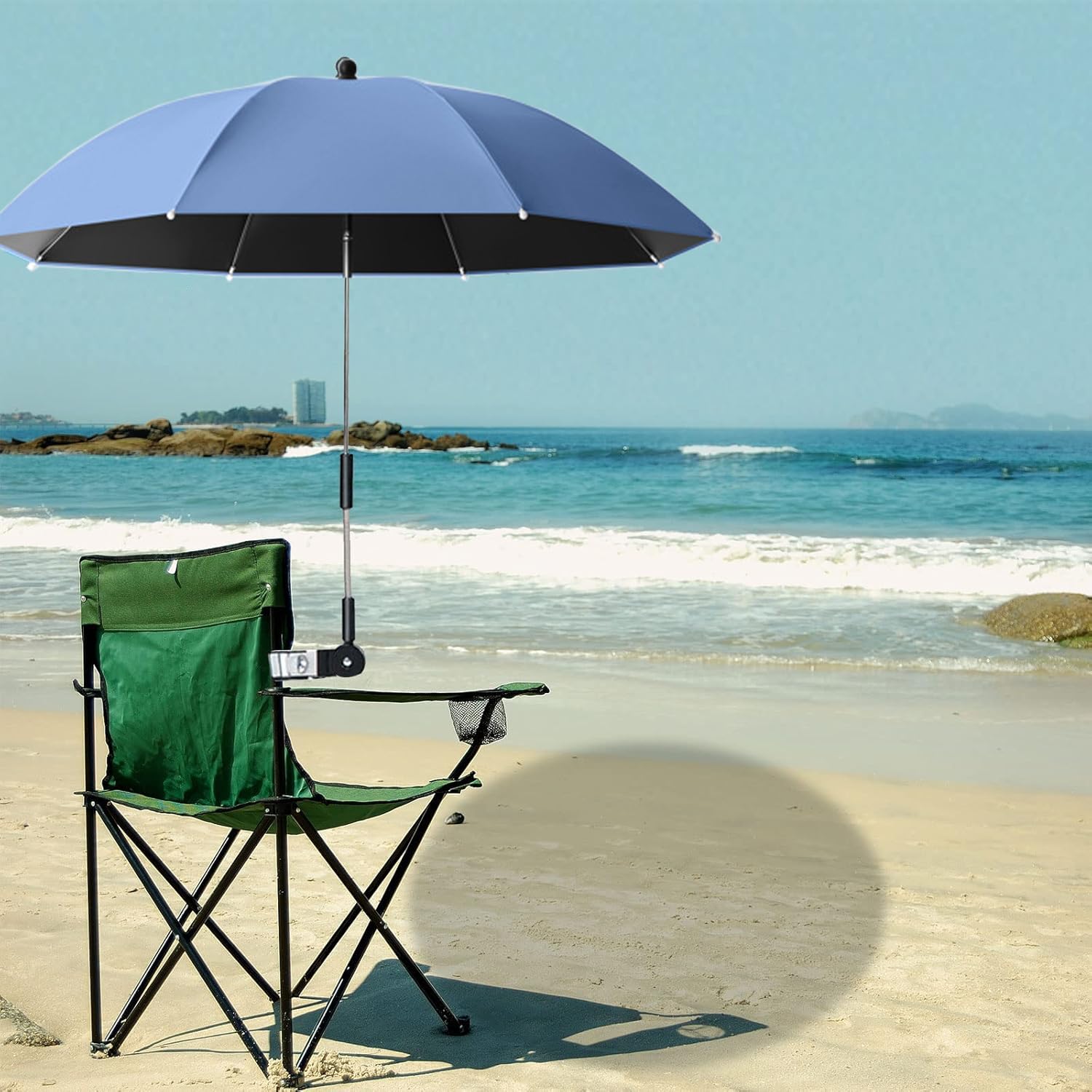 Parasol na Krzesło z Zaciskiem Przenośny Parasol na Klipsie na Krzesła Plażowe Patio na świeżym Powietrzu Wózek Inwalidzki Wózki Golfowe(Niebieski)