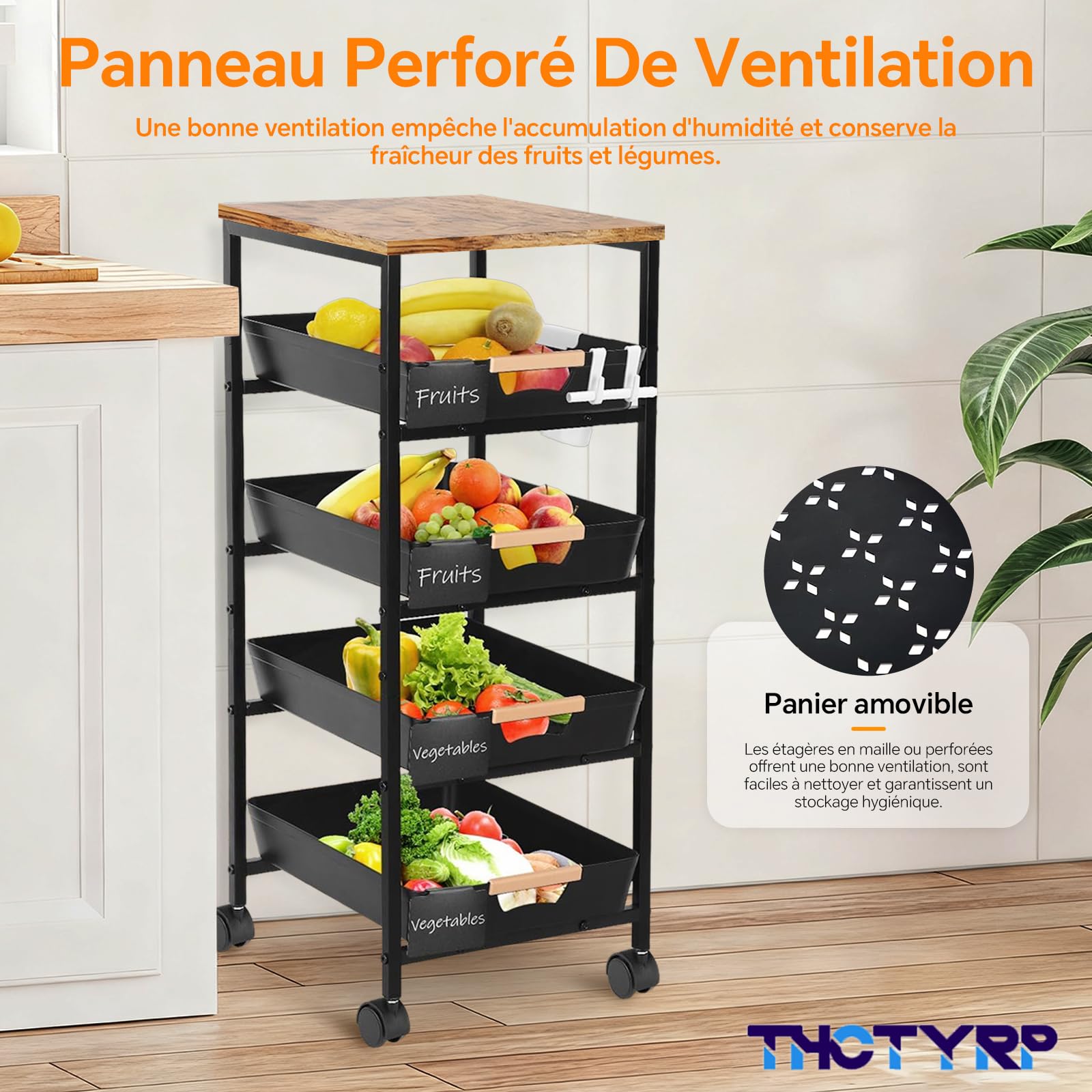 desserte à roulettes, Etagere Salle de Bain, Chariot 5 étages 4 tiroirs, roulettes 360° avec 2 Freins, adapté pour Cuisine et Salon, Salle de Bain, etc.